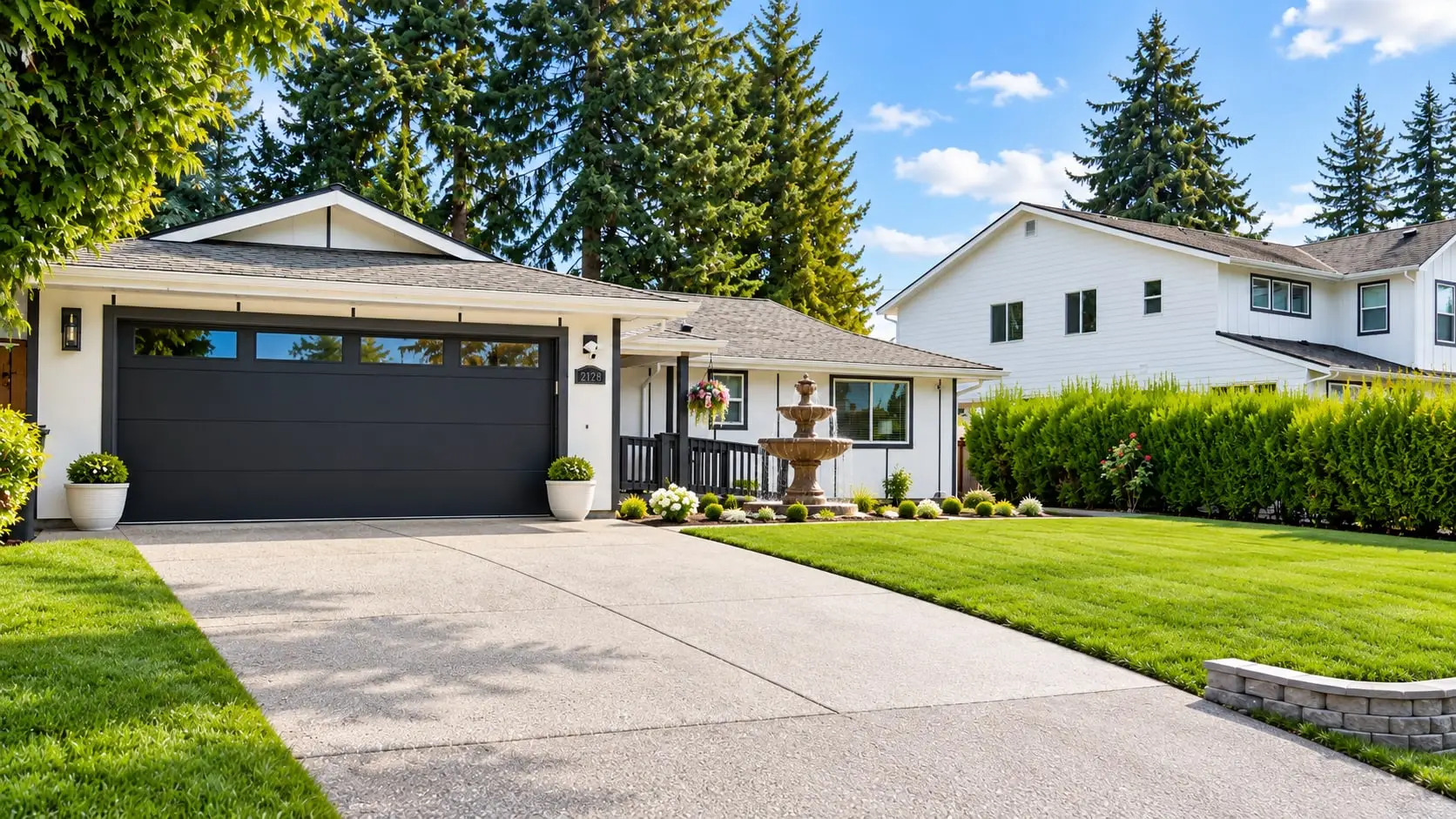 Driveway leading to the garage and front entry